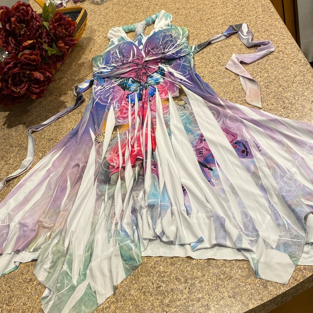 True Light Butterfly Sleeveless Dress Summer Medium USA Floral Colorful Vintage?